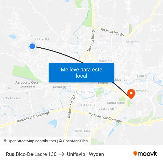 Rua Bico-De-Lacre 130 to Unifavip | Wyden map
