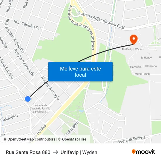 Rua Santa Rosa 880 to Unifavip | Wyden map