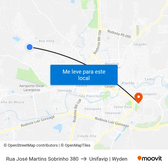 Rua José Martins Sobrinho 380 to Unifavip | Wyden map