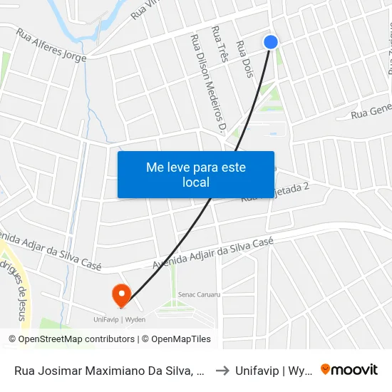 Rua Josimar Maximiano Da Silva, 76-142 to Unifavip | Wyden map