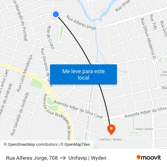 Rua Alferes Jorge, 708 to Unifavip | Wyden map