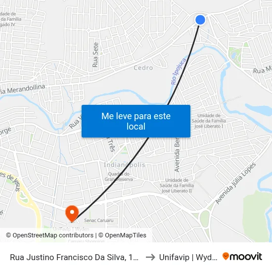 Rua Justino Francisco Da Silva, 1101 to Unifavip | Wyden map