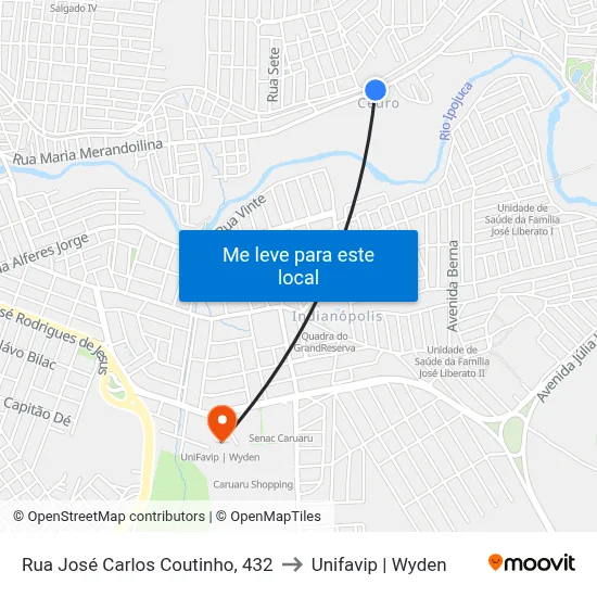 Rua José Carlos Coutinho, 432 to Unifavip | Wyden map