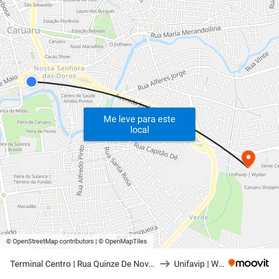 Terminal Centro | Rua Quinze De Novembro, 232 to Unifavip | Wyden map