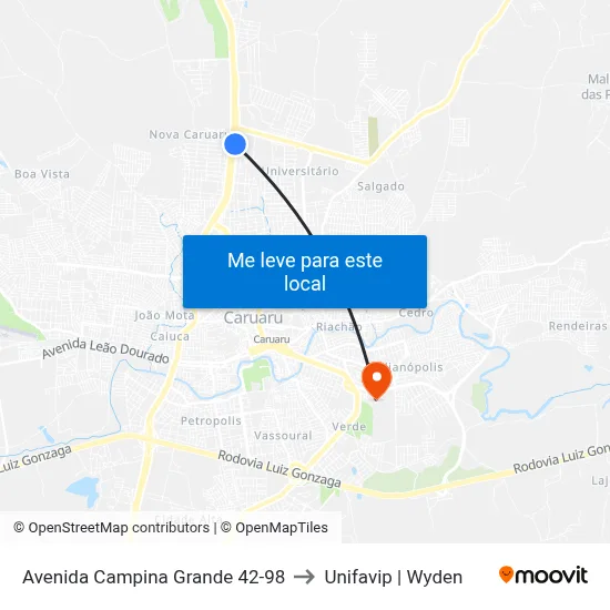 Avenida Campina Grande 42-98 to Unifavip | Wyden map