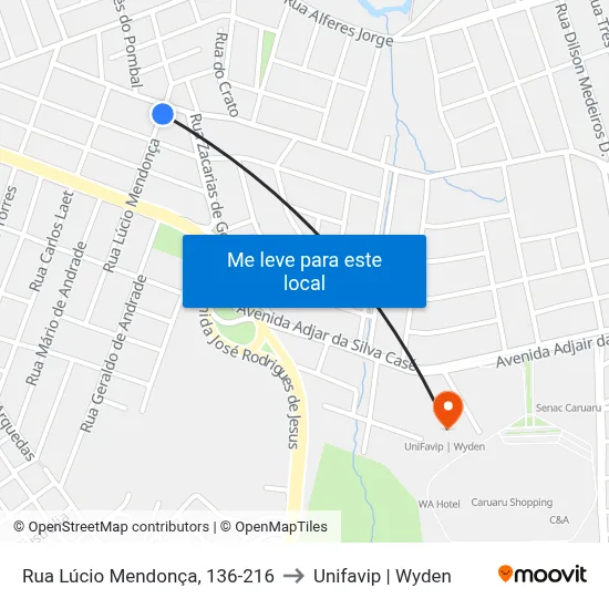 Rua Lúcio Mendonça, 136-216 to Unifavip | Wyden map
