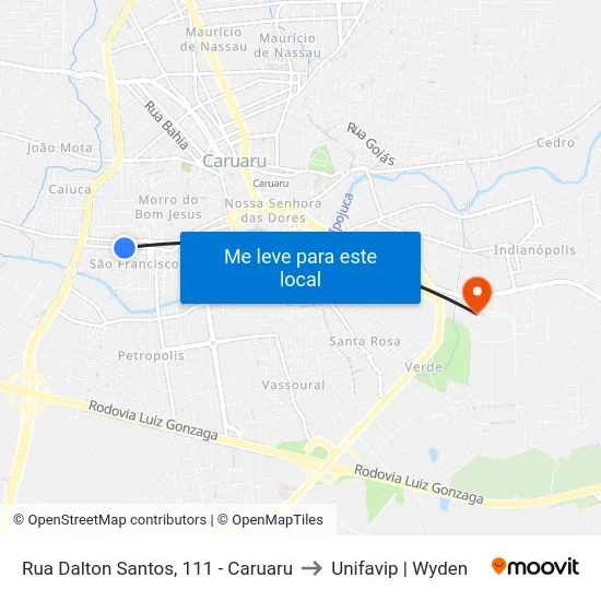 Rua Dalton Santos, 111 - Caruaru to Unifavip | Wyden map