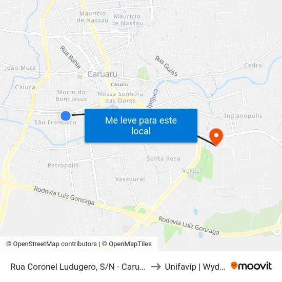 Rua Coronel Ludugero, S/N - Caruaru to Unifavip | Wyden map