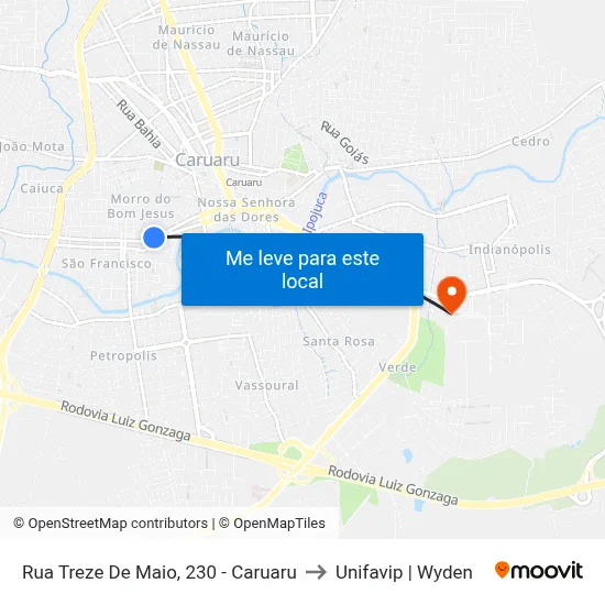 Rua Treze De Maio, 230 - Caruaru to Unifavip | Wyden map