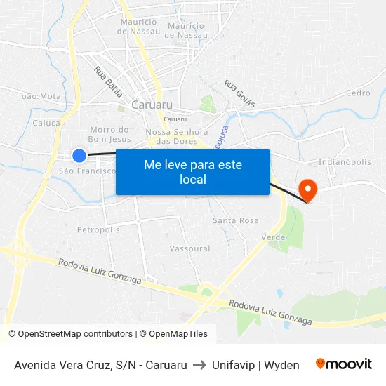 Avenida Vera Cruz, S/N - Caruaru to Unifavip | Wyden map