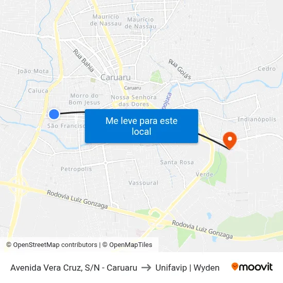 Avenida Vera Cruz, S/N - Caruaru to Unifavip | Wyden map