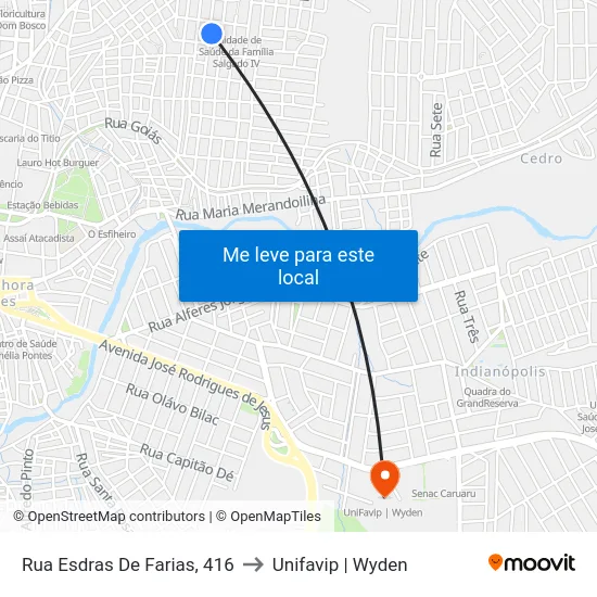 Rua Esdras De Farias, 416 to Unifavip | Wyden map