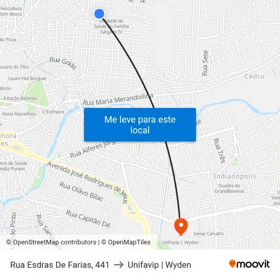 Rua Esdras De Farias, 441 to Unifavip | Wyden map