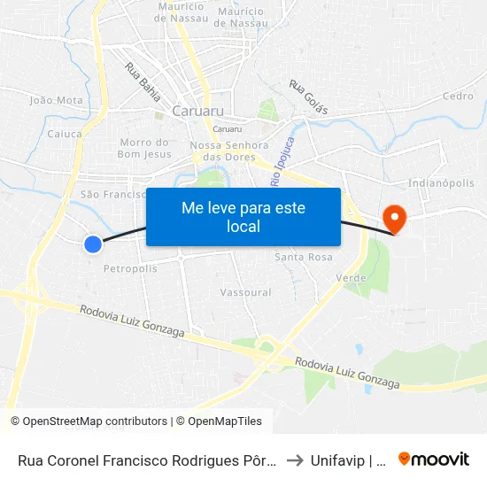 Rua Coronel Francisco Rodrigues Pôrto, S/N - Caruaru to Unifavip | Wyden map
