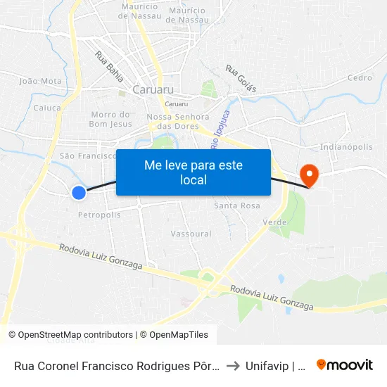 Rua Coronel Francisco Rodrigues Pôrto, 65 - Caruaru to Unifavip | Wyden map