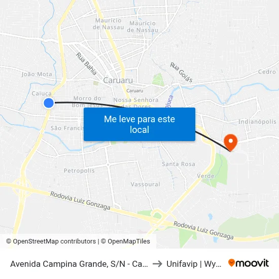 Avenida Campina Grande, S/N - Caruaru to Unifavip | Wyden map