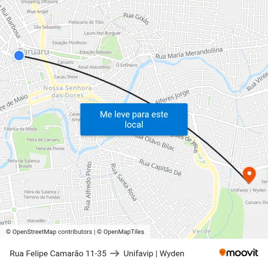 Rua Felipe Camarão 11-35 to Unifavip | Wyden map
