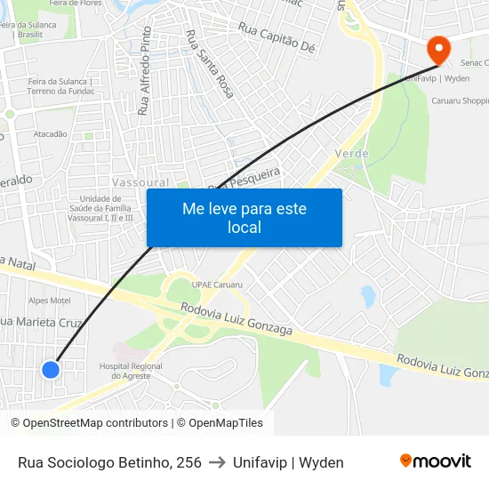 Rua Sociologo Betinho, 256 to Unifavip | Wyden map