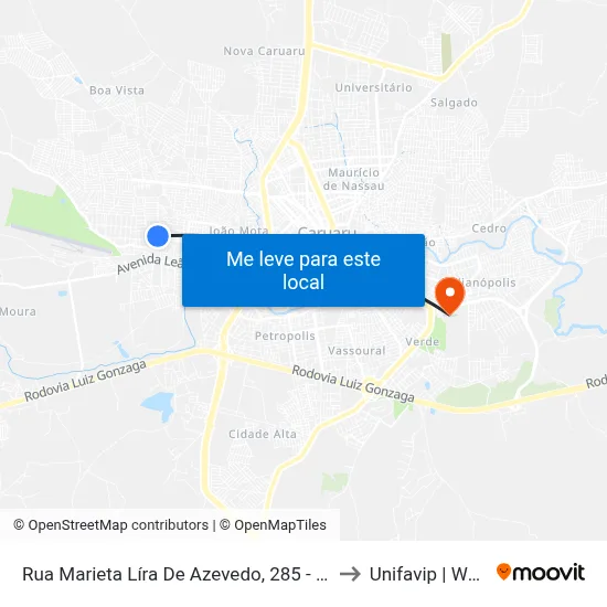 Rua Marieta Líra De Azevedo, 285 - Caruaru to Unifavip | Wyden map