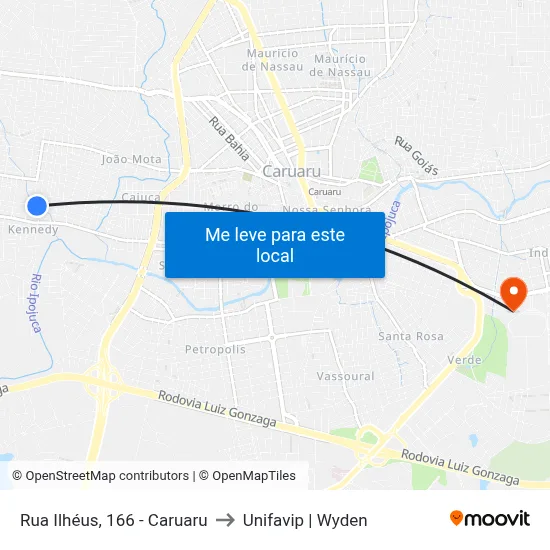 Rua Ilhéus, 166 - Caruaru to Unifavip | Wyden map