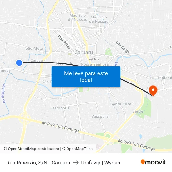 Rua Ribeirão, S/N - Caruaru to Unifavip | Wyden map