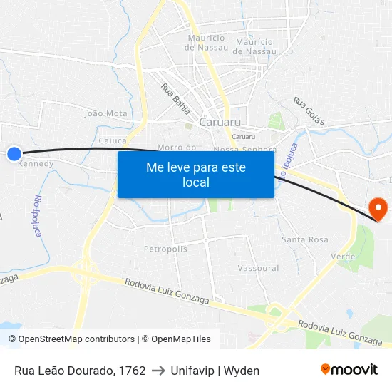 Rua Leão Dourado, 1762 to Unifavip | Wyden map
