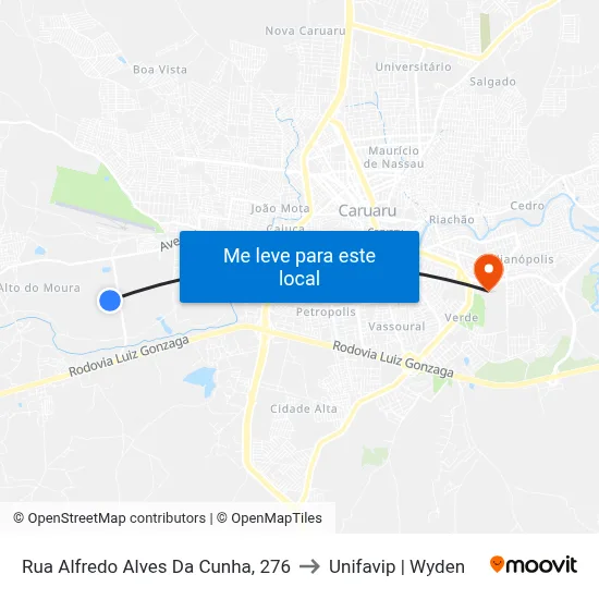 Rua Alfredo Alves Da Cunha, 276 to Unifavip | Wyden map