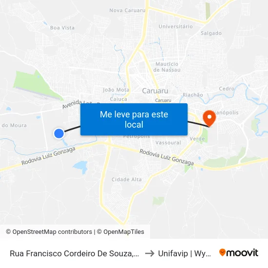 Rua Francisco Cordeiro De Souza, 345 to Unifavip | Wyden map