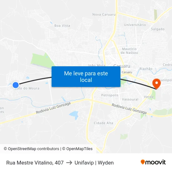 Rua Mestre Vitalino, 407 to Unifavip | Wyden map