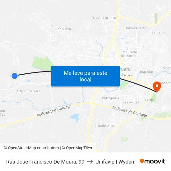 Rua José Francisco De Moura, 99 to Unifavip | Wyden map