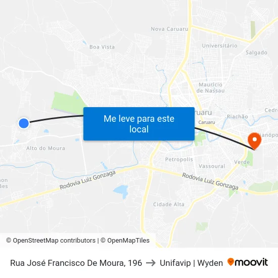 Rua José Francisco De Moura, 196 to Unifavip | Wyden map