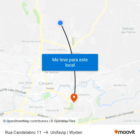 Rua Candelabro 11 to Unifavip | Wyden map