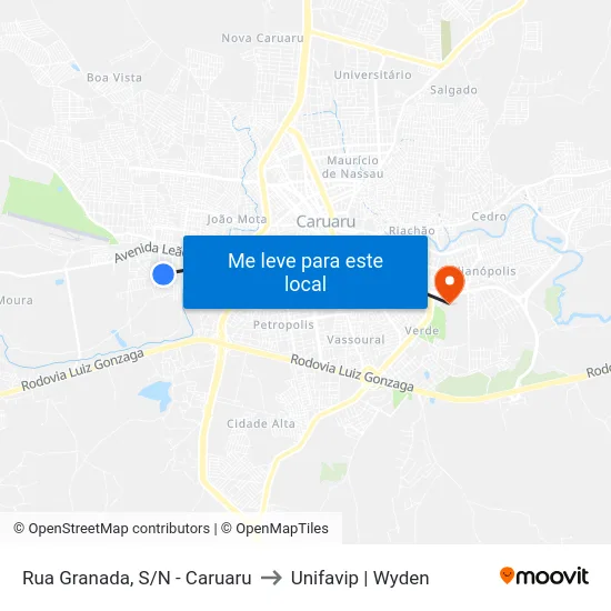 Rua Granada, S/N - Caruaru to Unifavip | Wyden map
