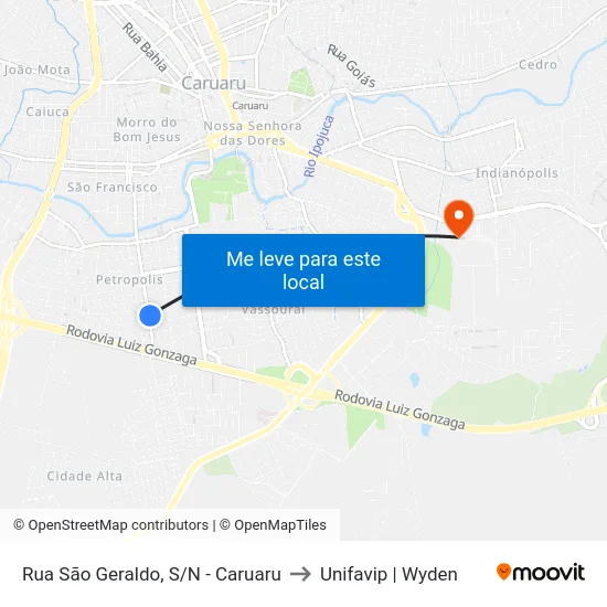 Rua São Geraldo, S/N - Caruaru to Unifavip | Wyden map