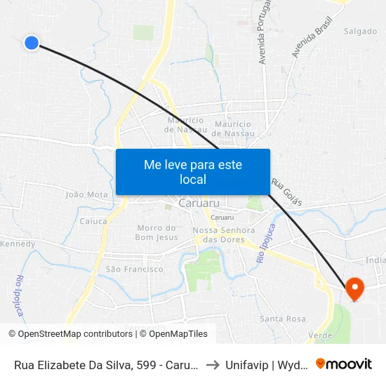 Rua Elizabete Da Silva, 599 - Caruaru to Unifavip | Wyden map