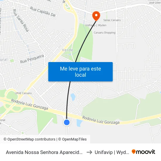 Avenida Nossa Senhora Aparecida 90 to Unifavip | Wyden map
