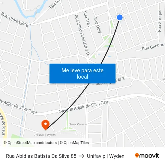 Rua Abidias Batista Da Silva 85 to Unifavip | Wyden map