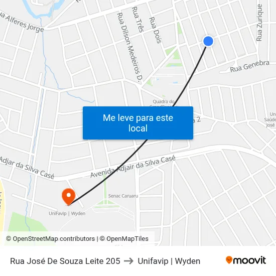Rua José De Souza Leite 205 to Unifavip | Wyden map