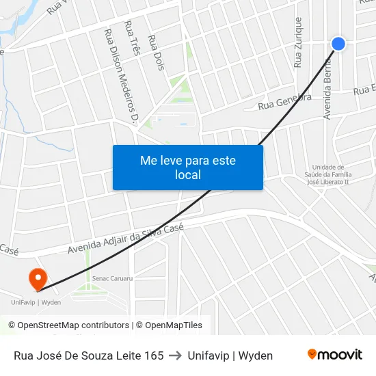 Rua José De Souza Leite 165 to Unifavip | Wyden map