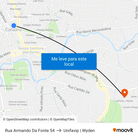 Rua Armando Da Fonte 54 to Unifavip | Wyden map