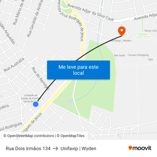 Rua Dois Irmãos 134 to Unifavip | Wyden map