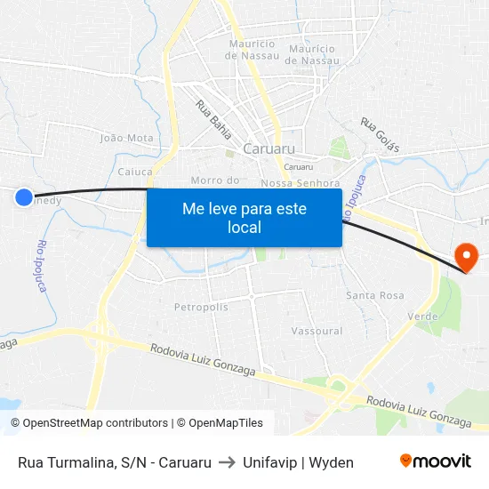 Rua Turmalina, S/N - Caruaru to Unifavip | Wyden map