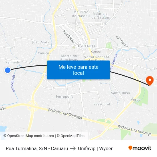 Rua Turmalina, S/N - Caruaru to Unifavip | Wyden map