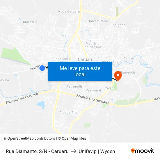 Rua Diamante, S/N - Caruaru to Unifavip | Wyden map