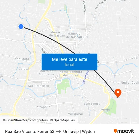 Rua São Vicente Férrer 53 to Unifavip | Wyden map