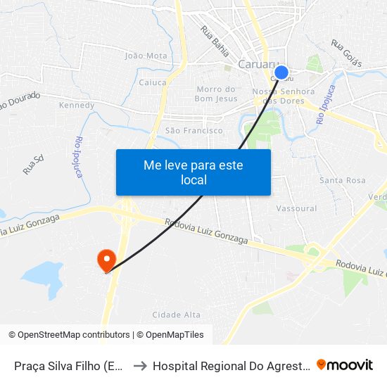 Praça Silva Filho (Estação Ferroviária) to Hospital Regional Do Agreste Dr. Waldemiro Ferreira map