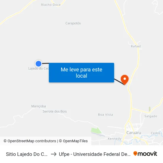 Sitio Lajedo Do Cédro 187 to Ufpe - Universidade Federal De Pernambuco map