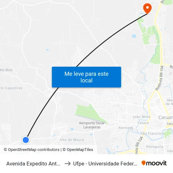 Avenida Expedito Antônio Da Silva 33 to Ufpe - Universidade Federal De Pernambuco map