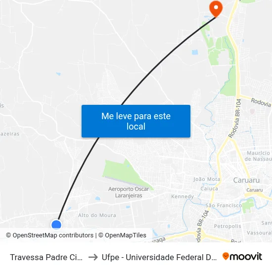 Travessa Padre Cicero 1245 to Ufpe - Universidade Federal De Pernambuco map