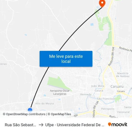 Rua São Sebastião 375 to Ufpe - Universidade Federal De Pernambuco map